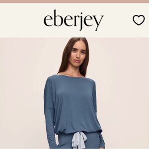 Eberjey Slouchy Pajama Top Size S In blue Long Sleeve Drop Shoulder Scoop Neck